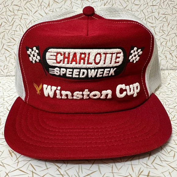 VTG Nascar Charlotte Speed Week Hat Cap Puffed Mesh Trucker SnapBack 80’s Retro - Picture 1 of 7